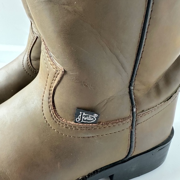 JUSTIN BOOTS BASICS JBL3001 7.5 B Brown Leather Mid-Calf Boot Western Roper Work - Picture 8 of 13